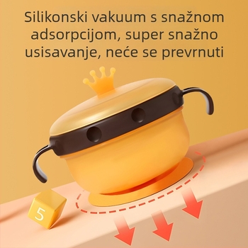 Dječja posuda za hranjenje od nehrđajućeg čelika sa usisnom čašom, izolirana, 3-dijelni set, za djecu od 6 mjeseci pa nadalje
