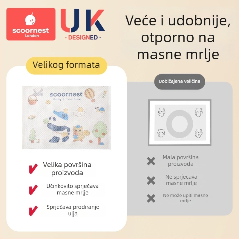 Jednokratni podmetač za stol za djecu, kvadratni, cartoon uzorak, papir od drvnih vlakana