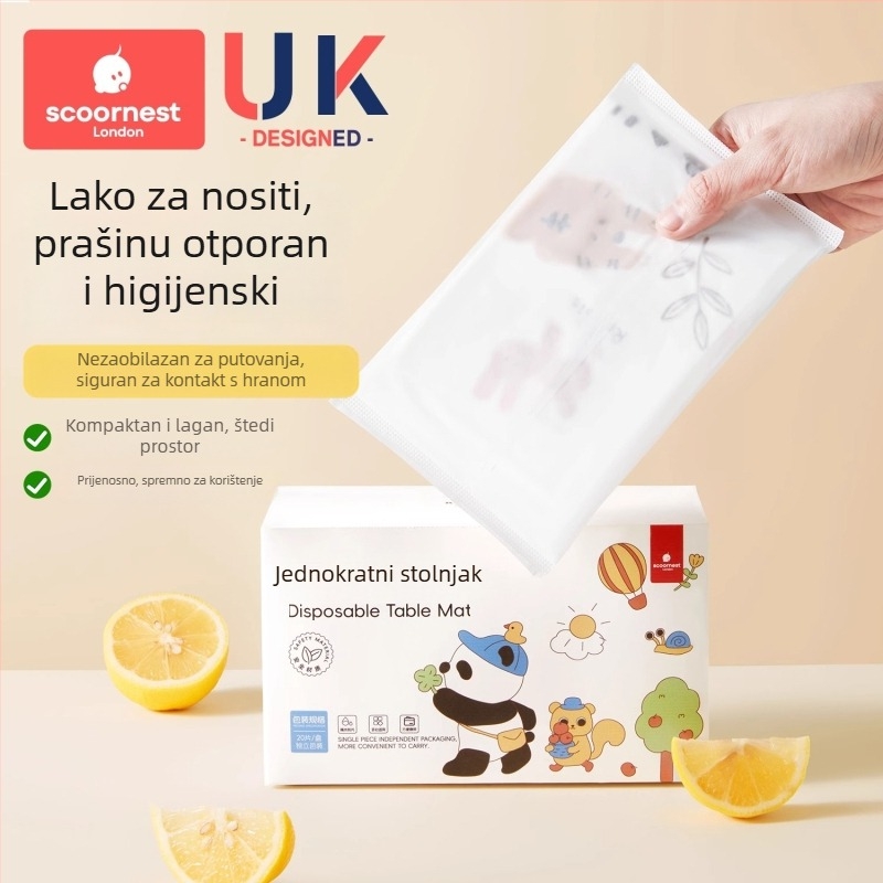 Jednokratni podmetač za stol za djecu, kvadratni, cartoon uzorak, papir od drvnih vlakana