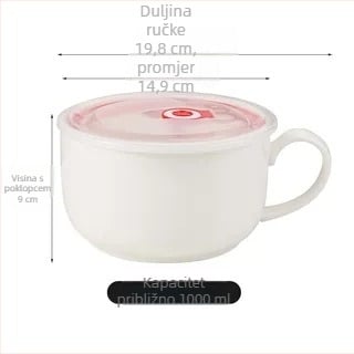 Porcelanska zdjela za rezance s poklopcem, japanski stil crtani dizajn, mikrovalna sigurnost, mogućnost ispisa logotipa