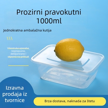 Kvadratna jednokratna kutija za obrok, 1000 ml, PP, s poklopcem i zdjelom za juhu, mikrovalna sigurna, nepropusna