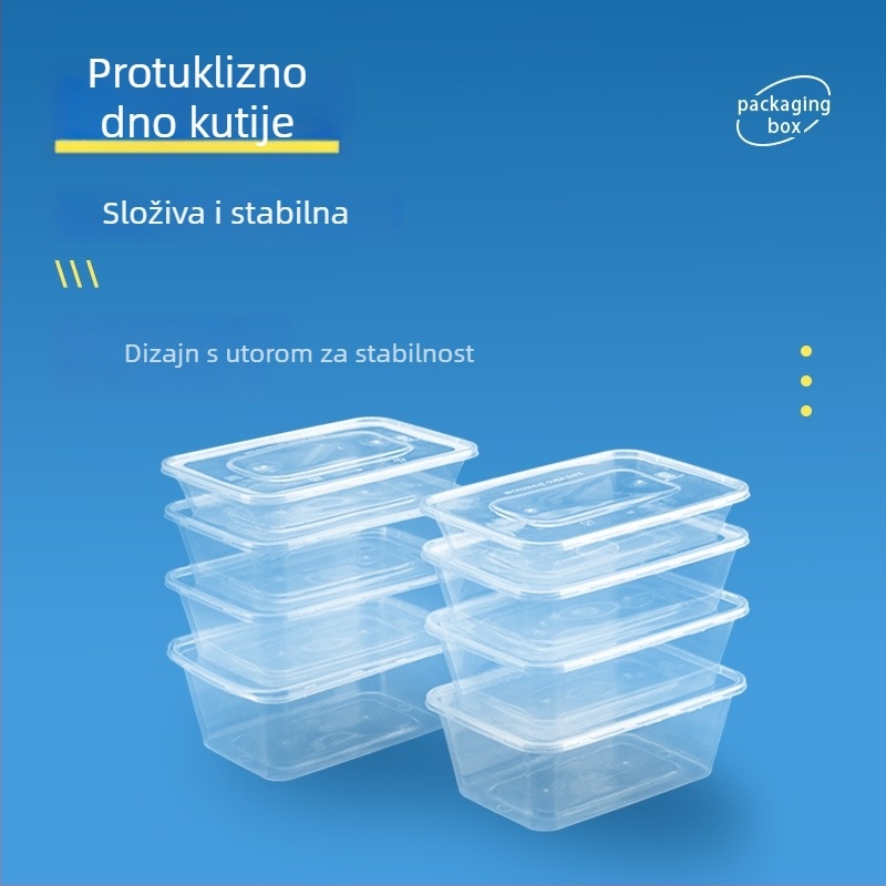 Kvadratna jednokratna kutija za obrok, 1000 ml, PP, s poklopcem i zdjelom za juhu, mikrovalna sigurna, nepropusna