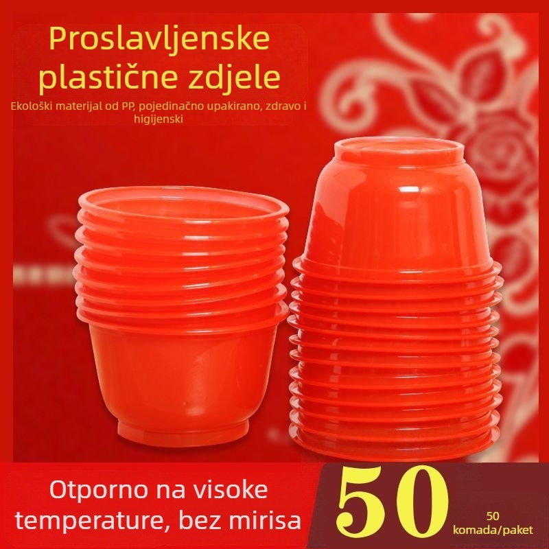 Jednokratne okrugle plastične zdjele, debele, s logotipom, nisu sigurne za mikrovalnu, pakirane u kutiju