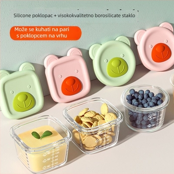 Posuda za bebinu hranu s staklenim zdjelom, visoko borosilikatno staklo, za bebe starije od 3 mjeseca, dodatna kutija za hranu, crtani stil – svježe i slatko