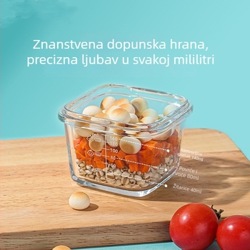 Posuda za bebinu hranu s staklenim zdjelom, visoko borosilikatno staklo, za bebe starije od 3 mjeseca, dodatna kutija za hranu, crtani stil – svježe i slatko