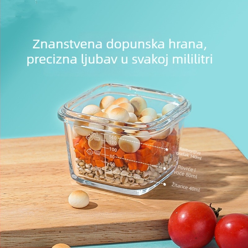 Posuda za bebinu hranu s staklenim zdjelom, visoko borosilikatno staklo, za bebe starije od 3 mjeseca, dodatna kutija za hranu, crtani stil – svježe i slatko