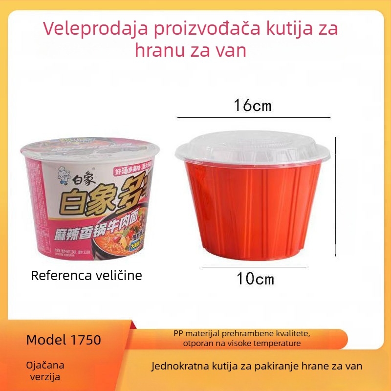 Okrugla plastična kutija za dostavu s jednokratnom zdjelom, zatvorena i ojačana, crveno-crno-zlata