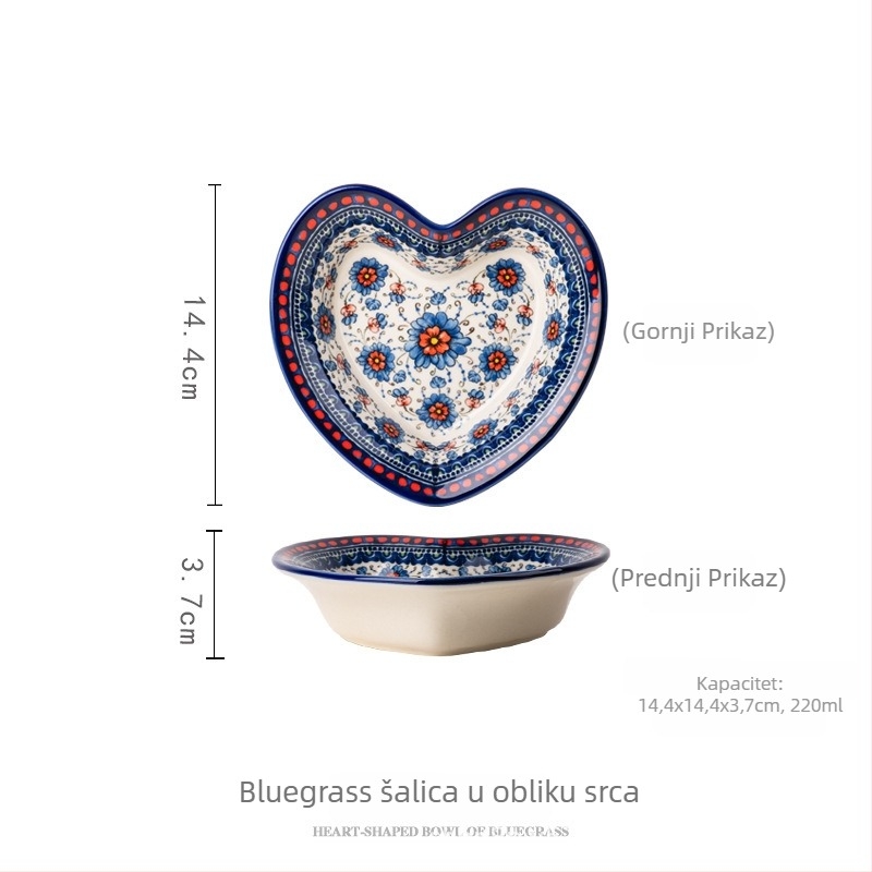 Keramički set zdjela i žlice s pod-glazom, ručno oslikan cvjetnim etničkim dizajnom, lagani luksuzni retro stil, kapacitet 2000 ml