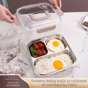 Kutija za obrok od 304 nehrđajućeg čelika, kvadratnog oblika, s 3 ili 4 odjeljka, kapacitet 2.1-3 L, jednovrstna, zatvara i čuva hranu svježom