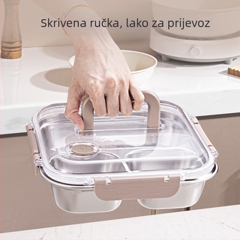 Kutija za obrok od 304 nehrđajućeg čelika, kvadratnog oblika, s 3 ili 4 odjeljka, kapacitet 2.1-3 L, jednovrstna, zatvara i čuva hranu svježom
