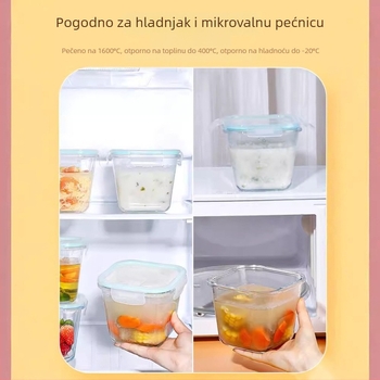 Kutija za obrok od borosilikatnog stakla s pregradama, mikrovalna sigurnost, čuva svježinu, otporna na visoke temperature, uključuje zdjelu za juhu