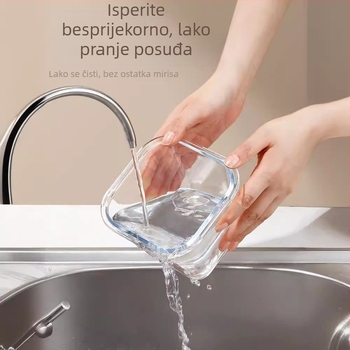 Kutija za obrok od borosilikatnog stakla s pregradama, mikrovalna sigurnost, čuva svježinu, otporna na visoke temperature, uključuje zdjelu za juhu