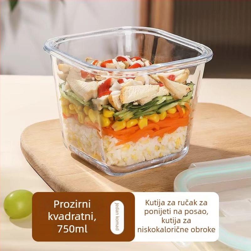Kutija za obrok od borosilikatnog stakla s pregradama, mikrovalna sigurnost, čuva svježinu, otporna na visoke temperature, uključuje zdjelu za juhu