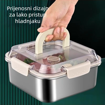 Kutija za ručak od 304 nehrđajućeg čelika, hermetički zatvorena, prehrambene klase, četvrtastog oblika, jednodijelni sloj, kapaciteta 1–2 L