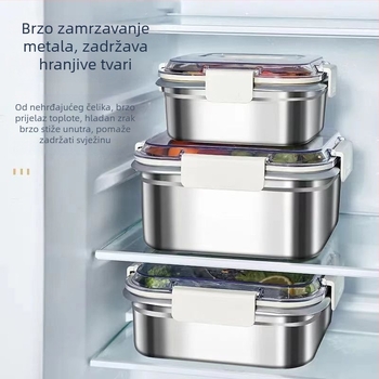 Kutija za ručak od 304 nehrđajućeg čelika, hermetički zatvorena, prehrambene klase, četvrtastog oblika, jednodijelni sloj, kapaciteta 1–2 L