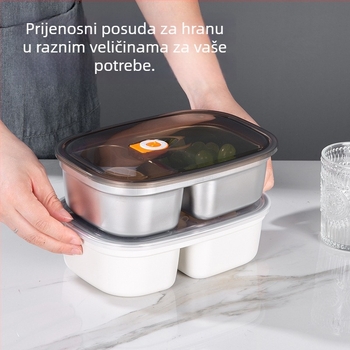 Kutija za ručak od 304 nehrđajućeg čelika, pravokutna, kompatibilna s mikrovalnom pećnicom, kapacitet 1–2 L