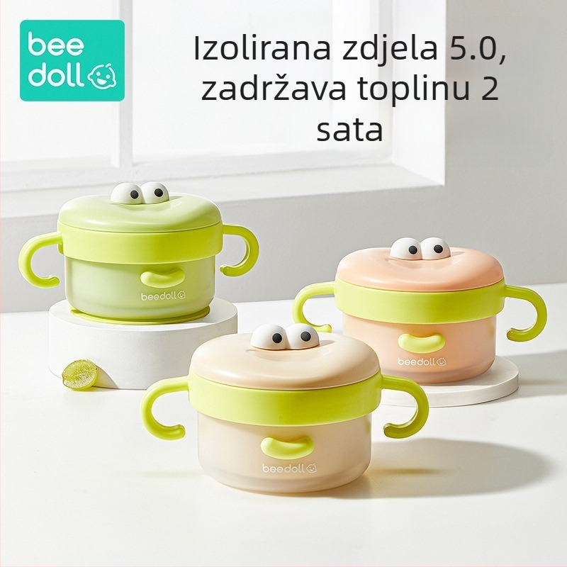 Beedoll posuda za dječju prehranu od nehrđajućeg čelika 316L, za djecu stariju od 6 mjeseci, dizajn s kontrolom temperature