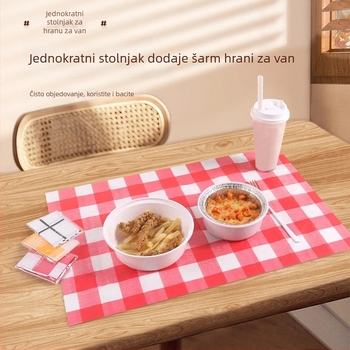 Jednokratni pravokutni stolnjak, debeo i vodootporan te otporan na masnoće.