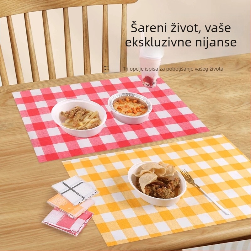 Jednokratni pravokutni stolnjak, debeo i vodootporan te otporan na masnoće.