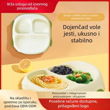 Silikonski set posuđa za djecu – integrirani tanjur za samostalno hranjenje, Tian huiyan, stil crtani automobil, od 3 mjeseca, jednostavan i sladak dizajn
