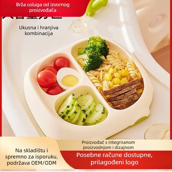 Silikonski set posuđa za djecu – integrirani tanjur za samostalno hranjenje, Tian huiyan, stil crtani automobil, od 3 mjeseca, jednostavan i sladak dizajn