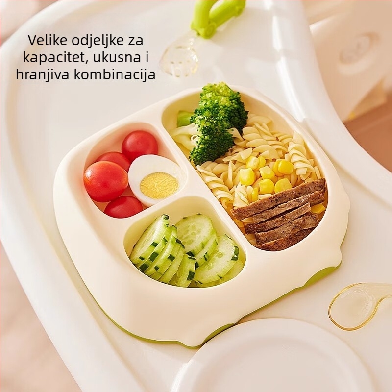 Silikonski set posuđa za djecu – integrirani tanjur za samostalno hranjenje, Tian huiyan, stil crtani automobil, od 3 mjeseca, jednostavan i sladak dizajn