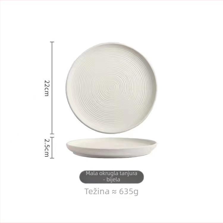 Porcelanski ravni tanjur – zapadni stil, podglazurna površina, otporan na mikrovalnu, logotip otisnut