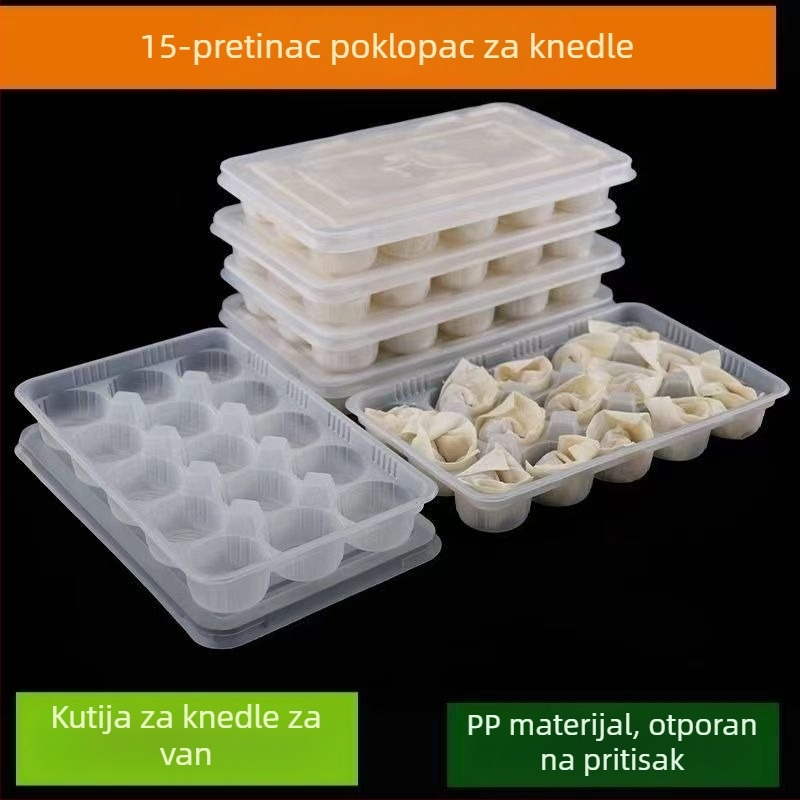 Jednokratna plastična kutija za obrok s 15 odjeljaka i poklopcem, za svježe wontone, knedle i tangyuan