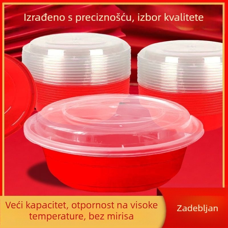 Jednokratna plastična kutija za grickalice s otiskom logotipa; nije pogodna za mikrovalnu pećnicu; nije biorazgradiva.