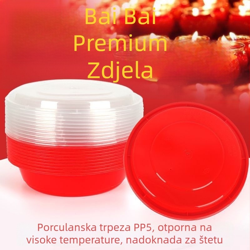 Jednokratna plastična kutija za grickalice s otiskom logotipa; nije pogodna za mikrovalnu pećnicu; nije biorazgradiva.
