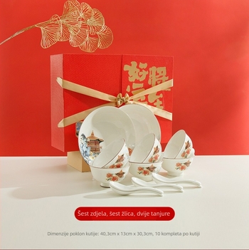Keramički set zdjela, tanjura i žlica — Yexin, keramika, moderan minimalistički stil, porijeklo: Chaozhou, serija Good Luck Arrives, prilagodljiva obrada