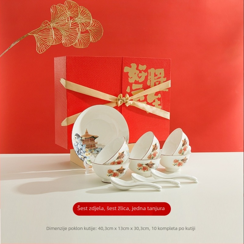 Keramički set zdjela, tanjura i žlica — Yexin, keramika, moderan minimalistički stil, porijeklo: Chaozhou, serija Good Luck Arrives, prilagodljiva obrada