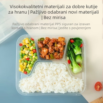Temeiju jednokratna kutija za obrok sa četiri odjeljka, PP materijal, mikrovalna kompatibilna, prenosna