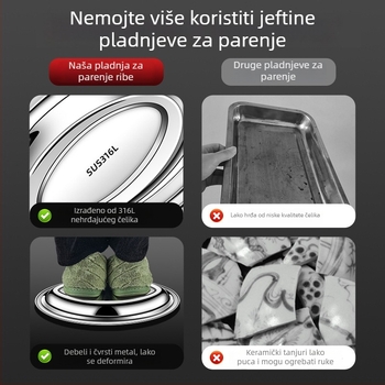 Ovalni tanjur od nehrđajućeg čelika, prehrambena kvaliteta 304/316, za kućno kuhanje ribe na paru, mikrovalna pećnica nije podržana