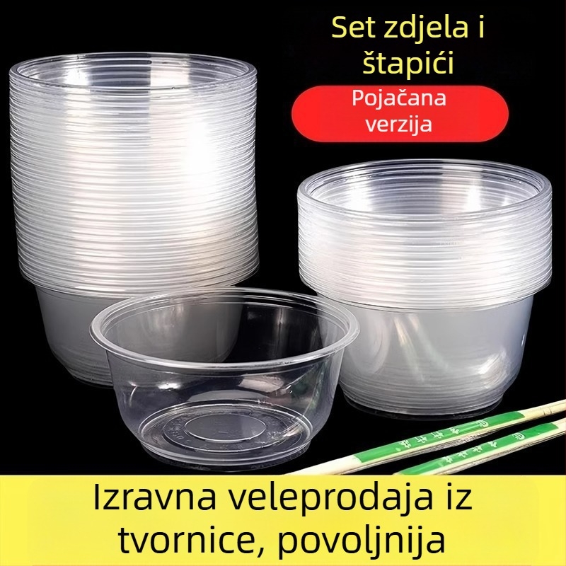 Set jednokratnih plastičnih zdjelica, okruglog oblika, za hranu, biološki razgradivo, nije pogodno za mikrovalnu pećnicu