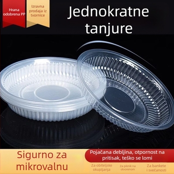 Kružni jednokratni plastični tanjur, proziran (Kategorija: Jednokratni plastični tanjur; Materijal: Plastika; Trajanje roka: 1 godina; Obrada i prilagodba: Ne)
