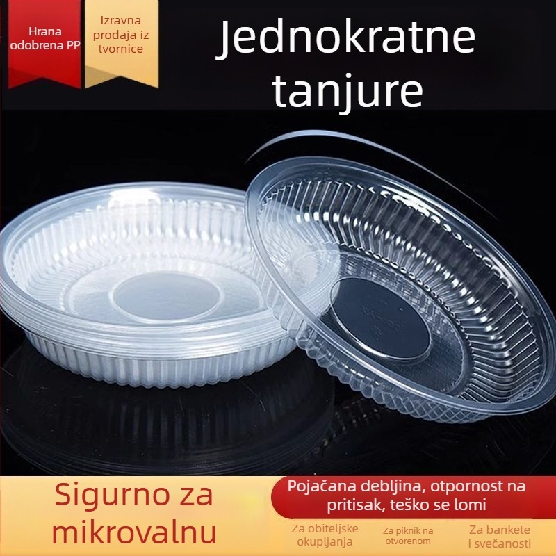 Kružni jednokratni plastični tanjur, proziran (Kategorija: Jednokratni plastični tanjur; Materijal: Plastika; Trajanje roka: 1 godina; Obrada i prilagodba: Ne)
