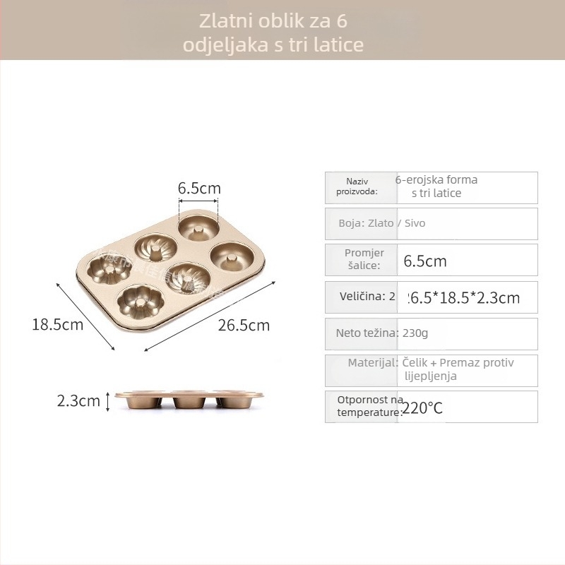 Kalup za pečenje krafni s 6/12 rupa, okrugli, od ugljičnog čelika, neprijanjajući premaz, za kućnu upotrebu