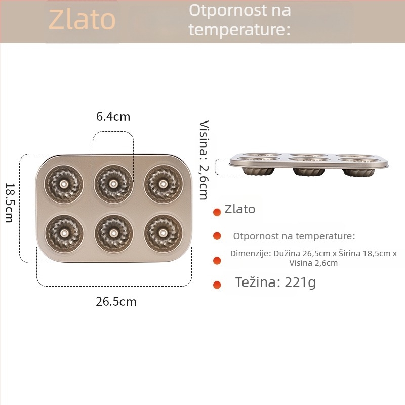 Kalup za pečenje krafni s 6/12 rupa, okrugli, od ugljičnog čelika, neprijanjajući premaz, za kućnu upotrebu