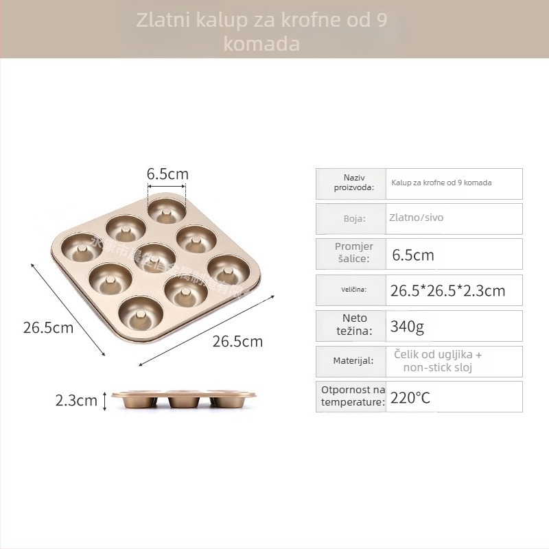 Kalup za pečenje krafni s 6/12 rupa, okrugli, od ugljičnog čelika, neprijanjajući premaz, za kućnu upotrebu