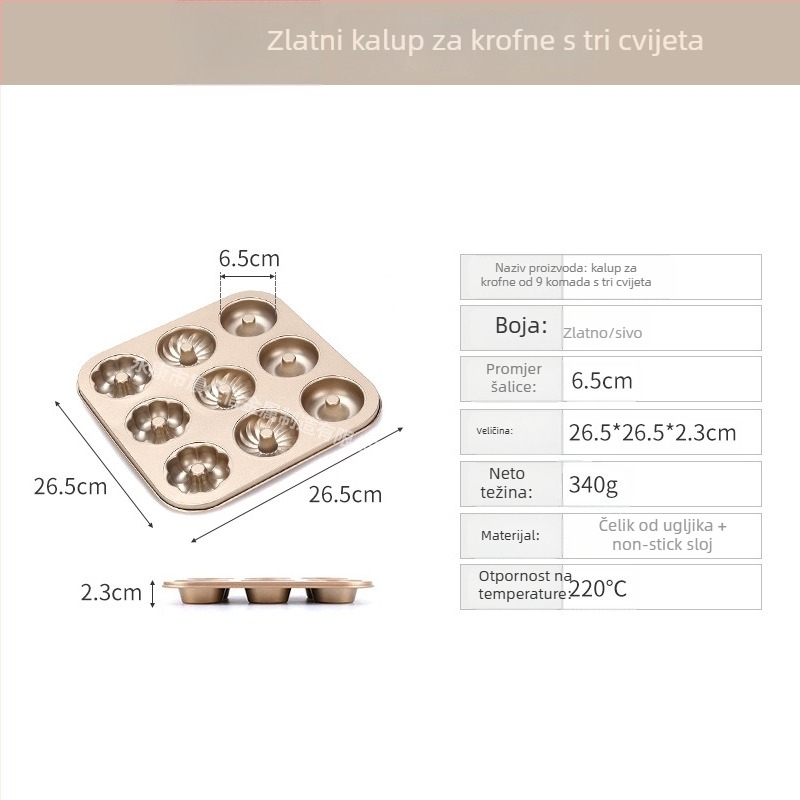 Kalup za pečenje krafni s 6/12 rupa, okrugli, od ugljičnog čelika, neprijanjajući premaz, za kućnu upotrebu