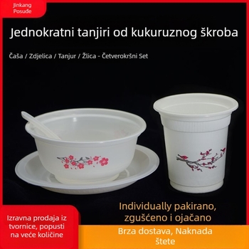 Jednokratni set posuđa, individualno pakiran, četveročlani set, od plastike za hranu, za komercijalnu i kućnu uporabu