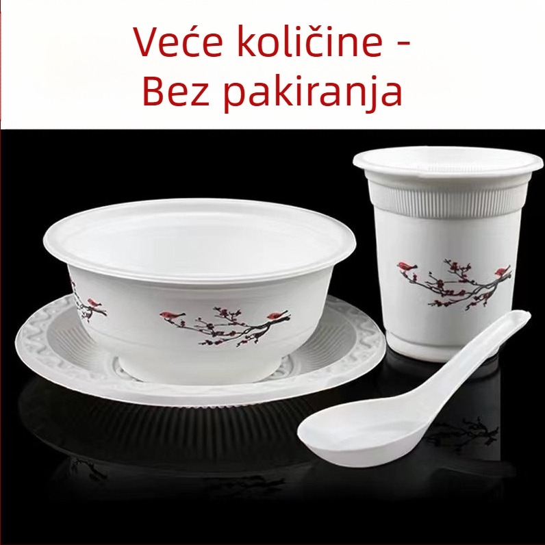 Jednokratni set posuđa, individualno pakiran, četveročlani set, od plastike za hranu, za komercijalnu i kućnu uporabu