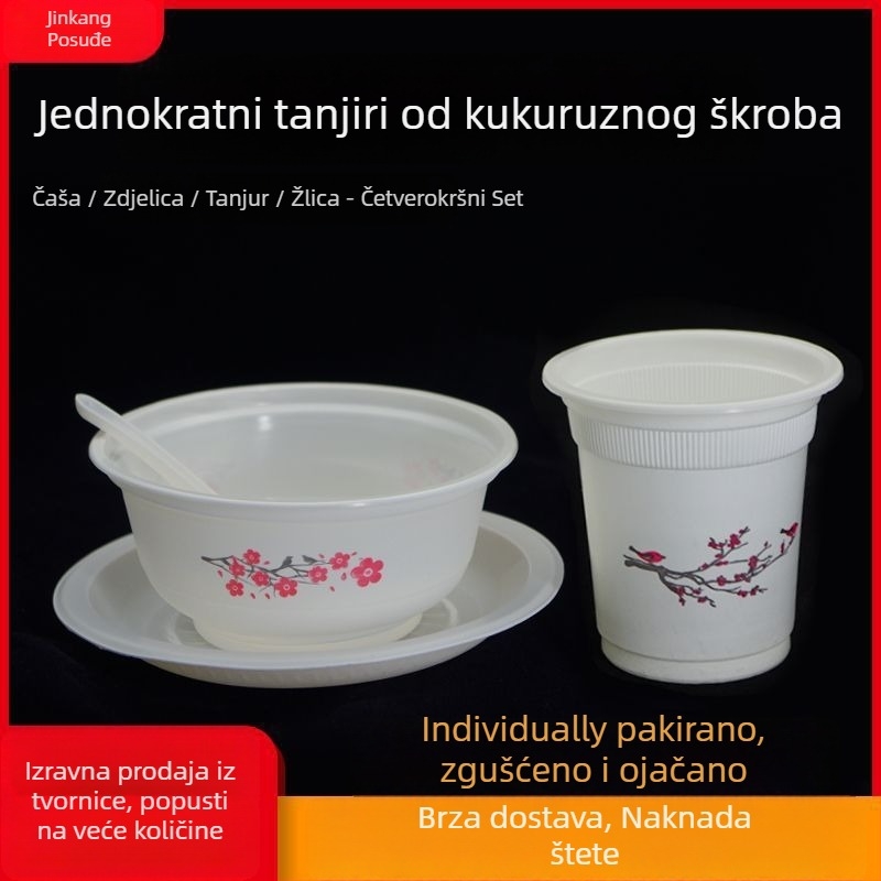 Jednokratni set posuđa, individualno pakiran, četveročlani set, od plastike za hranu, za komercijalnu i kućnu uporabu
