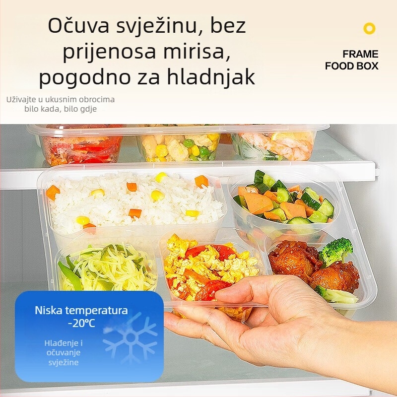 Temeiju jednokratna kutija za obrok s pet odjeljaka – PP materijal, mikrovalna sigurnost, TMJ-054, 150 setova po kutiji