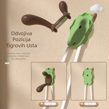Set za učenje štapića za jelo djeci – crtani dizajn, trening tigrovih usta, žlica i vilica, plastika, 1 set, od 12 mjeseci, sladak i svjež stil