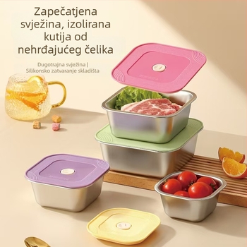 Kutija za ručak od 304 nehrđajućeg čelika, kvadratnog oblika, dvostruka, mikrotalasna kompatibilna, održava toplinu