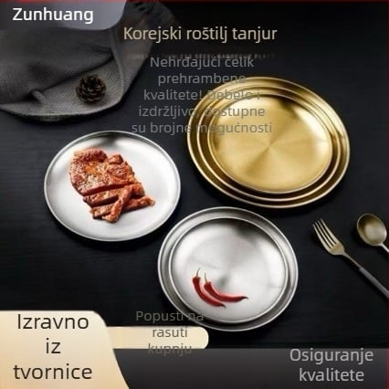 Nehrđajući čelični kružni tanjur, korejski BBQ tanjur, tanjur za voće, tanjur za kolače, tanjur za kosti, retro pladanj, posuđe