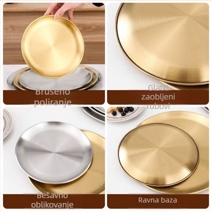 Nehrđajući čelični kružni tanjur, korejski BBQ tanjur, tanjur za voće, tanjur za kolače, tanjur za kosti, retro pladanj, posuđe