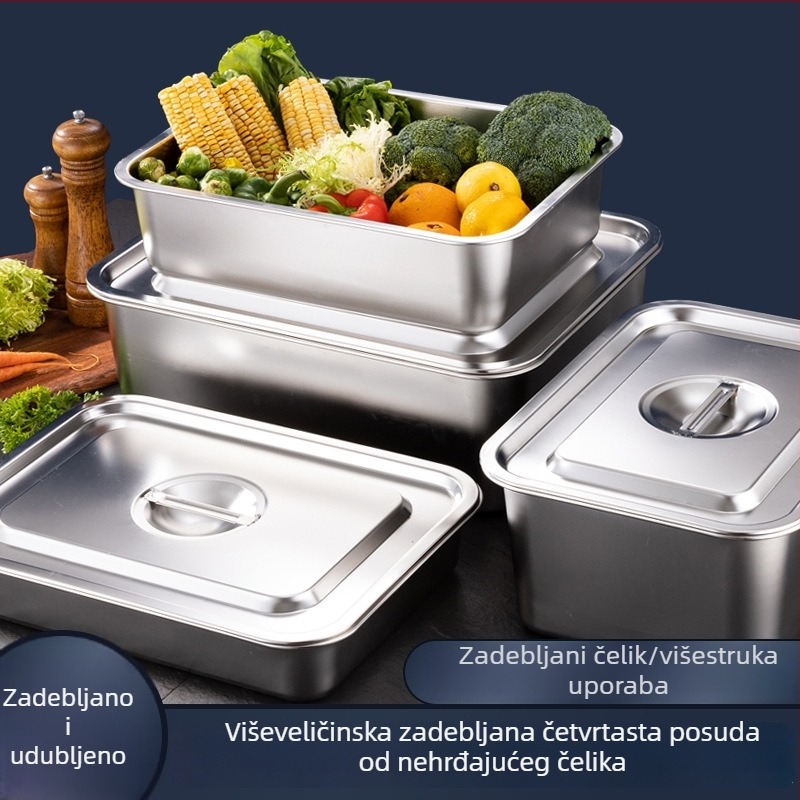 Kvadratni tanjur od nehrđajućeg čelika, prehrambene kvalitete, debeli i duboki, za kućnu kuhinju i hotele, univerzalno za pohranu i serviranje